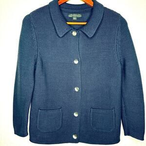 Ann Taylor Cardigan Beautiful Cotton‎ Knit Navy Sz Medium